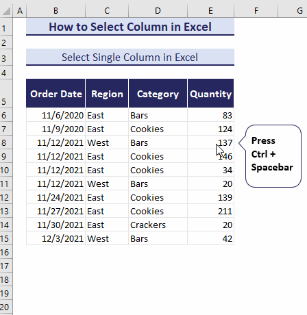 select single column using keyboard shortcut