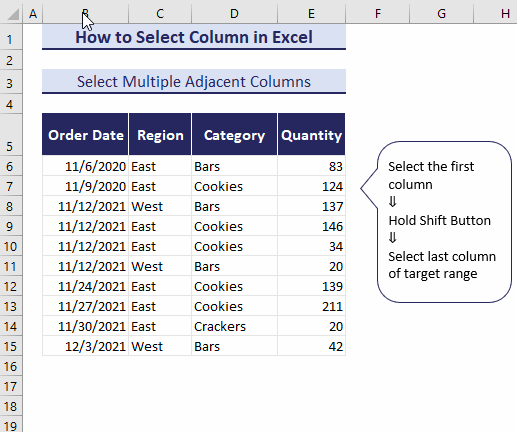 select multiple columns pressing shift