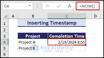 insert NOW function for timestamp