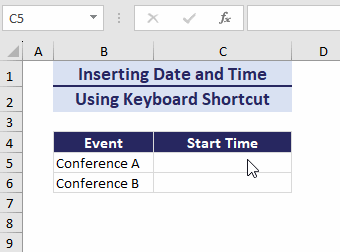 using keyboard shortcut to insert time