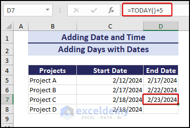add days to date using TODAY function