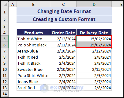 applied date format to the selected cells