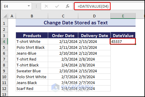 select cell and insert DATEVALUE function
