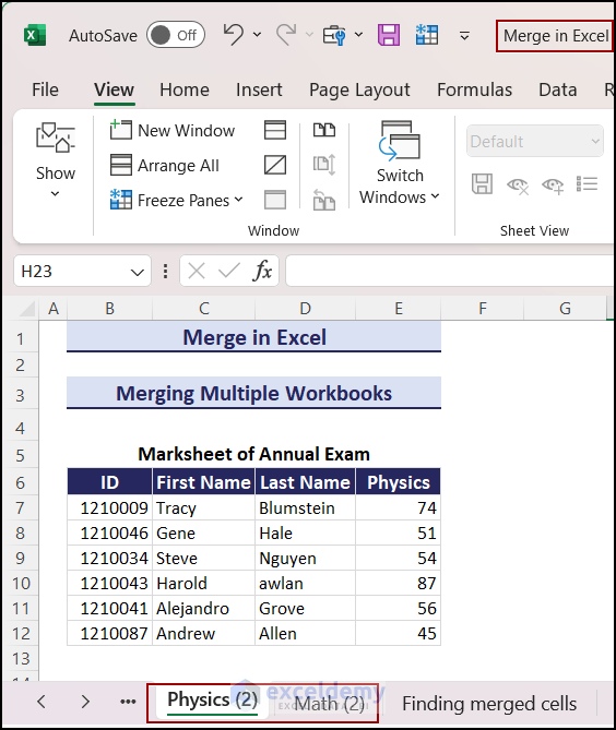 merged workbooks in Excel