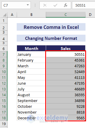removed commas in Excel