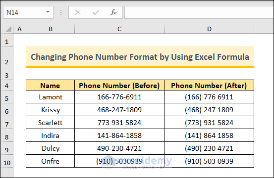 Overview Image of Excel Formula to Change Phone Number Format