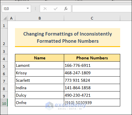 Inconsistently Formatted Phone Numbers