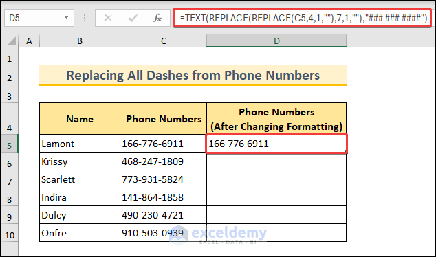 Replacing All Dashes from Phone Numbers