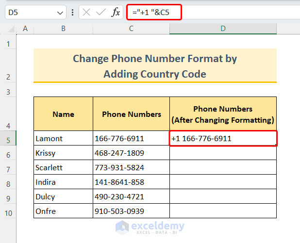 Changing Phone Number Format by Adding Country Code