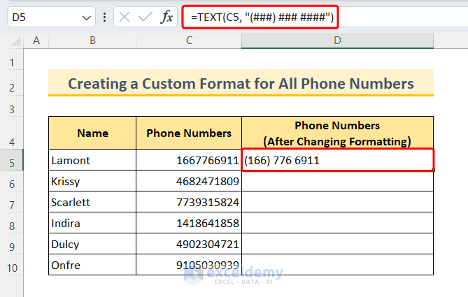 Creating a Custom Format for All Phone Numbers