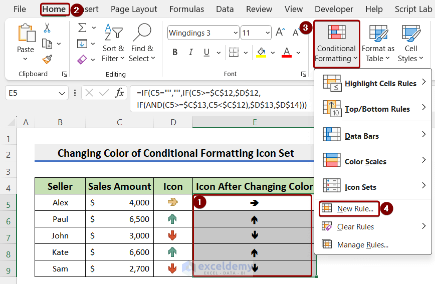 Create a new rule in the conditional formatting