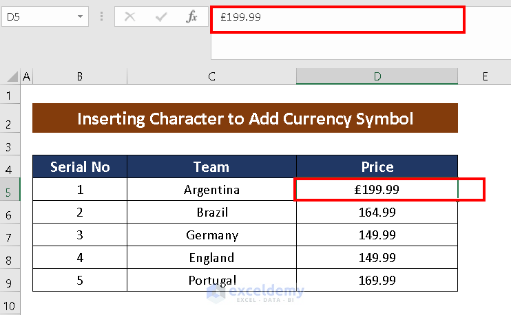 inserting other currency symbol