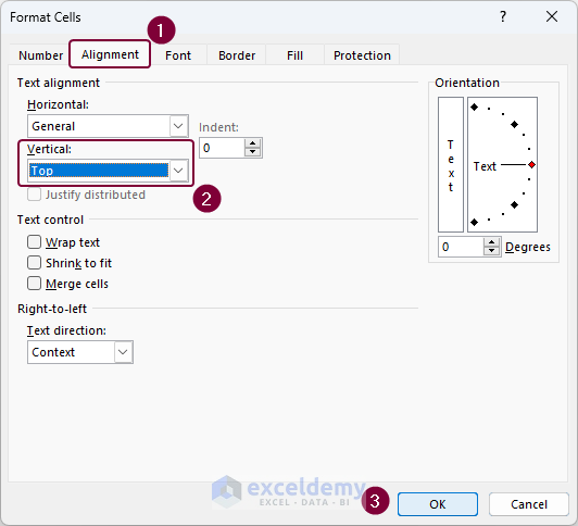 Selecting Top in Format Cells dialog