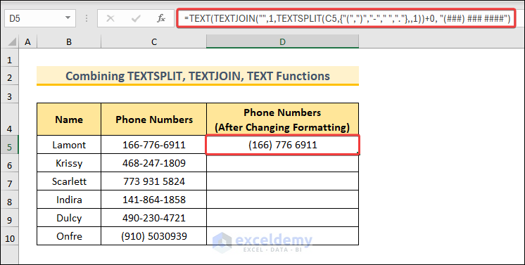 Using TEXTSPLIT, TEXTJOIN, TEXT Functions