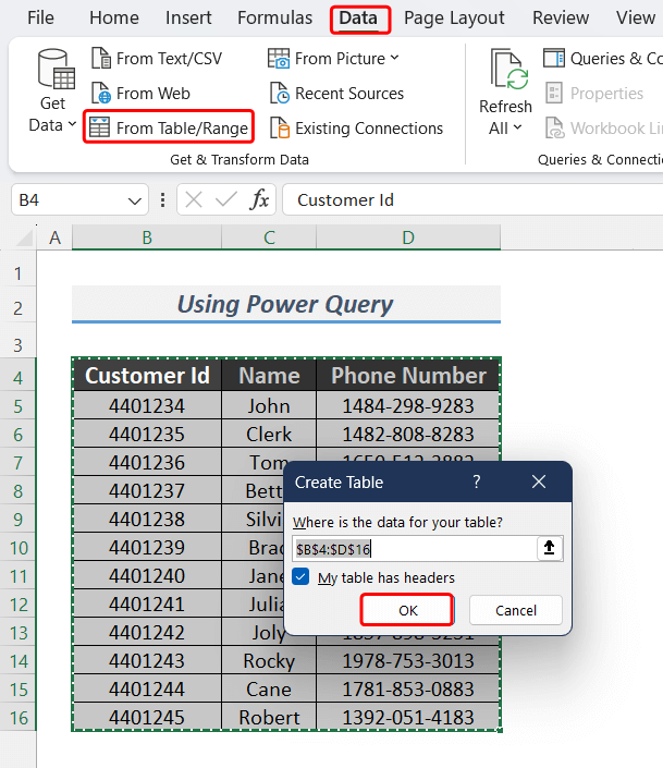 Importing Data from Table