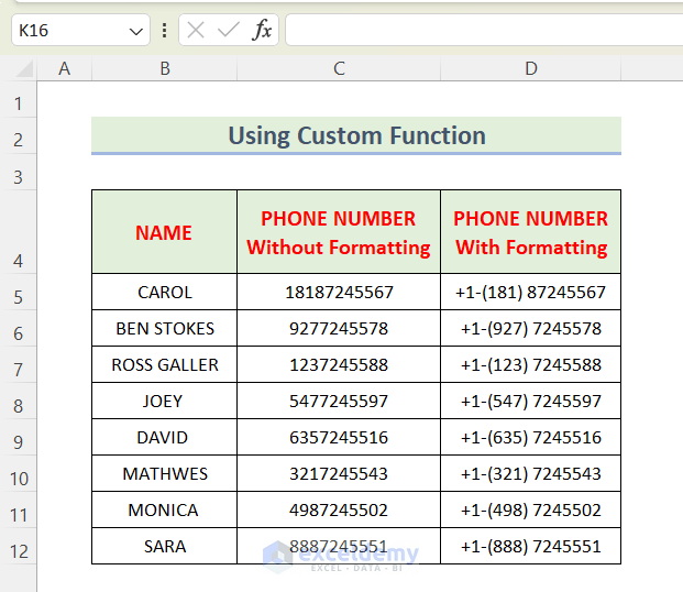 Using Custom Function to Format Phone Numbers with Country Code