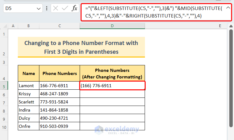 Changing to a Phone Number Format with First 3 Digits in Parenthesis