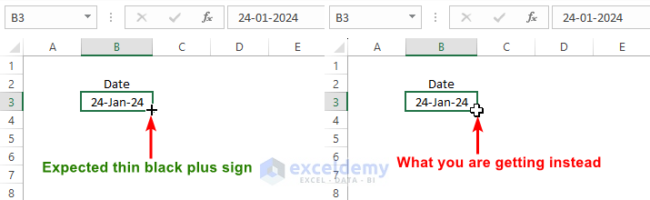 Excel Cursor Not Changing to Plus issue