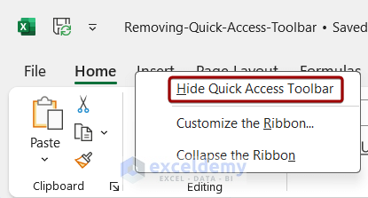 Remove Quick Access Toolbar from context menu of Ribbon tab