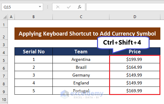 using keyboard shortcut