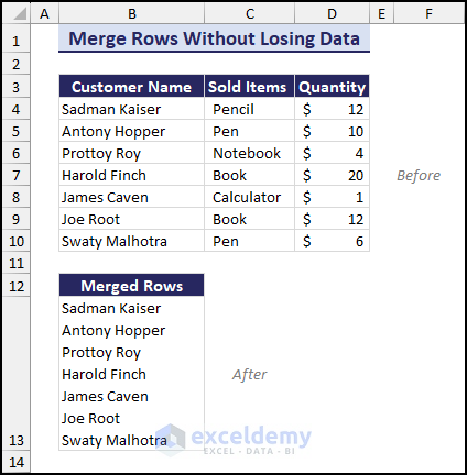 overview image of merging rows without losing data