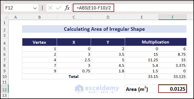 Calculating area using shoelace formula