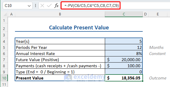 Applying PV formula with a cash receipt