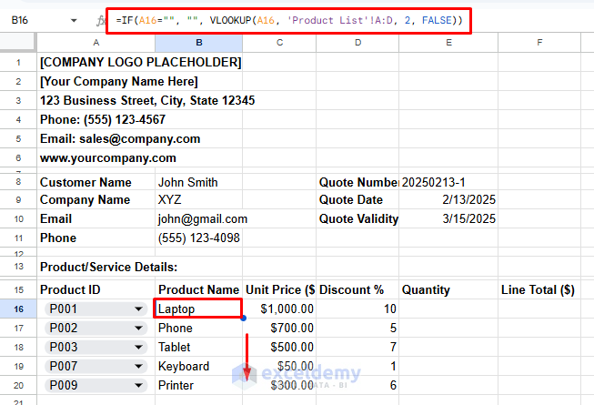 Creating a Dynamic Price Quote Generator in Google Sheets