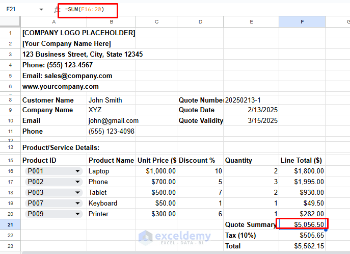 Creating a Dynamic Price Quote Generator in Google Sheets