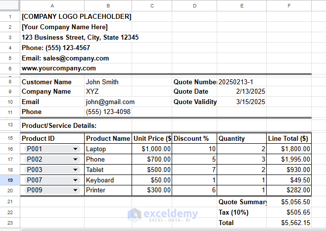 Creating a Dynamic Price Quote Generator in Google Sheets
