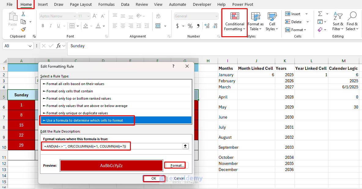 How to Build a Full Calendar Interface in Excel Using Form Controls