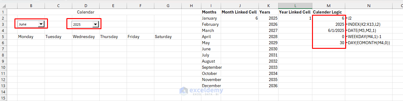 How to Build a Full Calendar Interface in Excel Using Form Controls