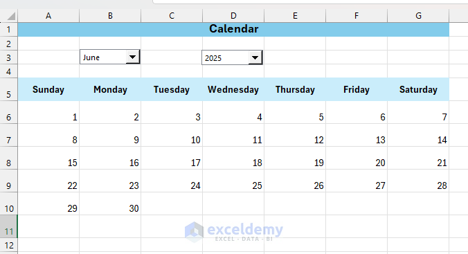 How to Build a Full Calendar Interface in Excel Using Form Controls
