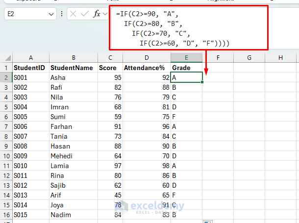 2. How to Build Nested IF Statements in a Single Cell 2. How to Build Nested IF Statements in a Single Cell