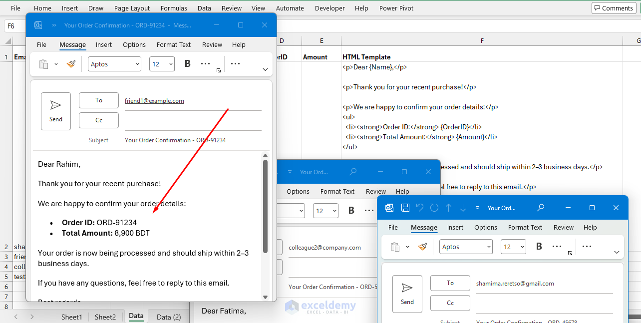 1. Using VBA to Send Personalized Outlook Messages from Spreadsheet Rows