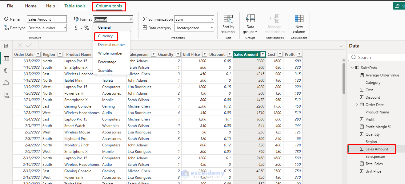 2. How to Format Currency and Percentages in a Power BI Visual 2. How to Format Currency and Percentages in a Power BI Visual