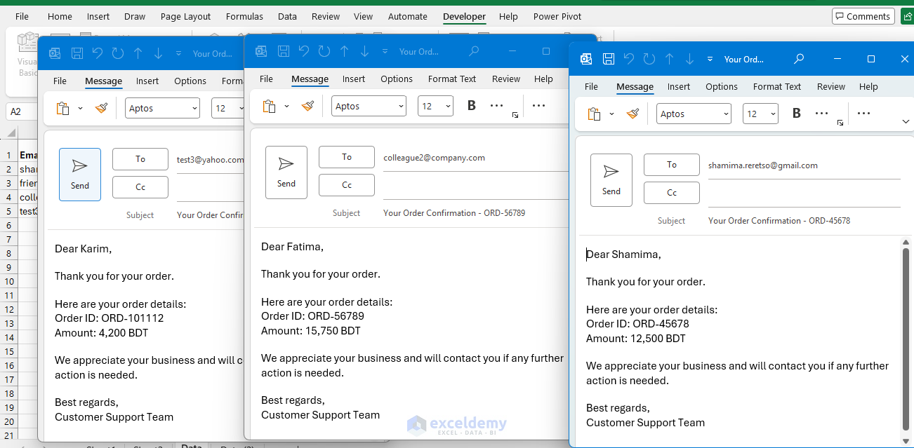 5. Using VBA to Send Personalized Outlook Messages from Spreadsheet Rows