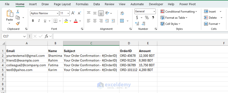7. Using VBA to Send Personalized Outlook Messages from Spreadsheet Rows