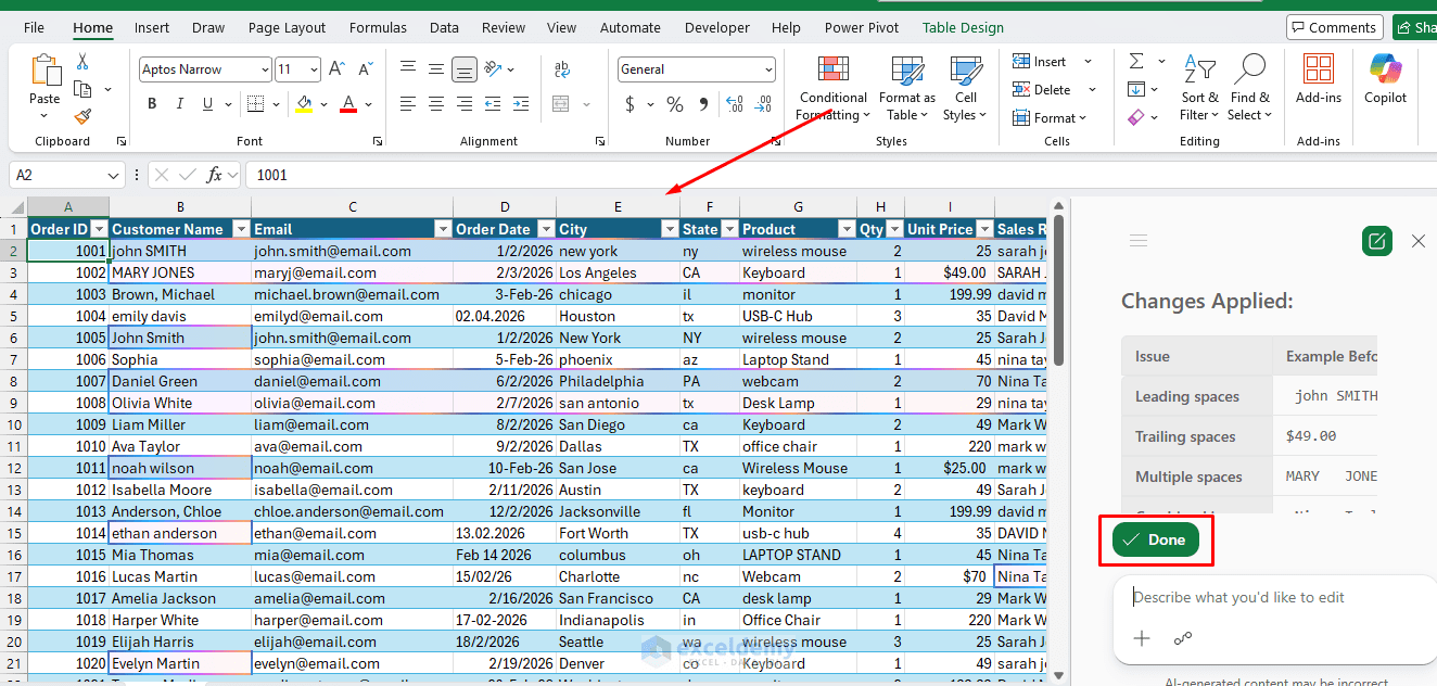 2. How to Clean Messy Data in Excel with Copilot