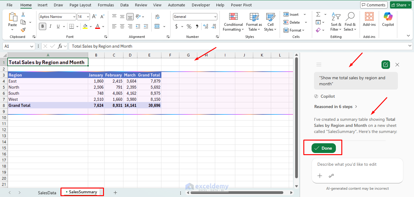 3. How to Create and Summarize Pivot Tables in Excel Using Copilot