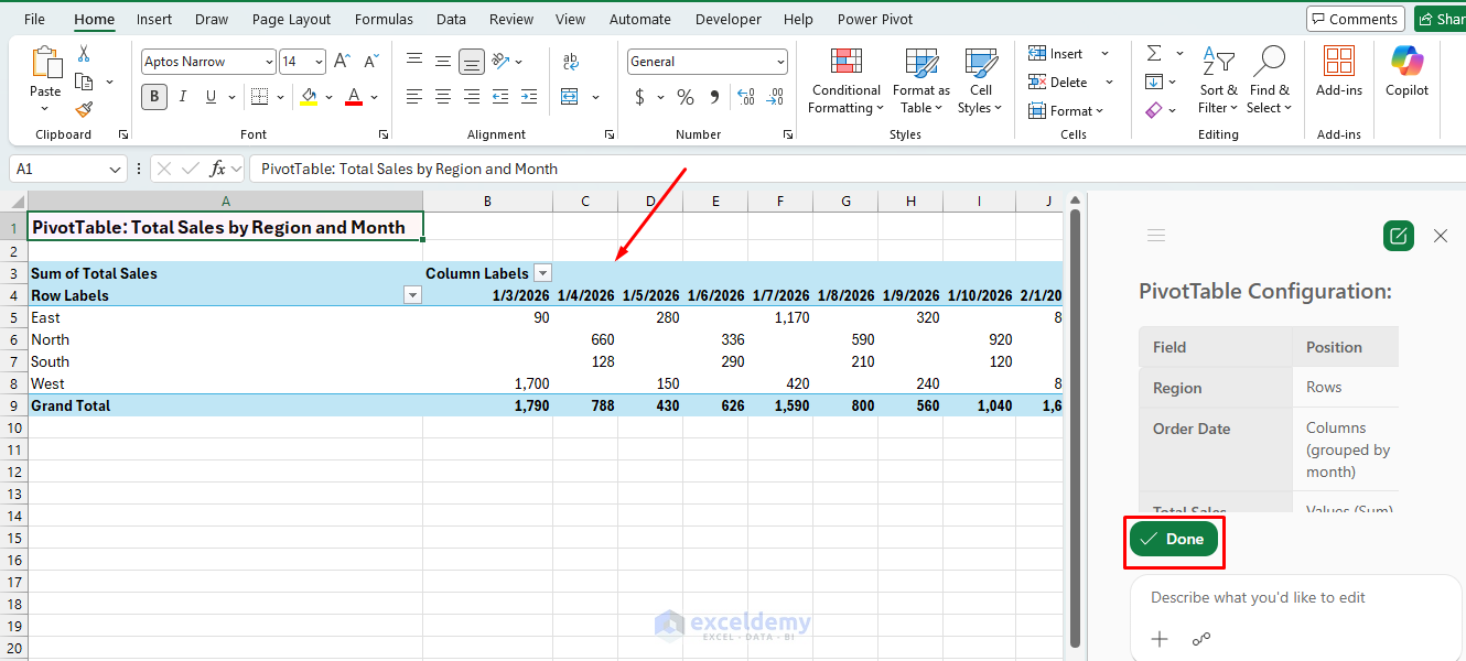 4. How to Create and Summarize Pivot Tables in Excel Using Copilot