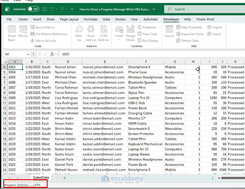 4. How to Show a Progress Message While VBA Runs 4. How to Show a Progress Message While VBA Runs
