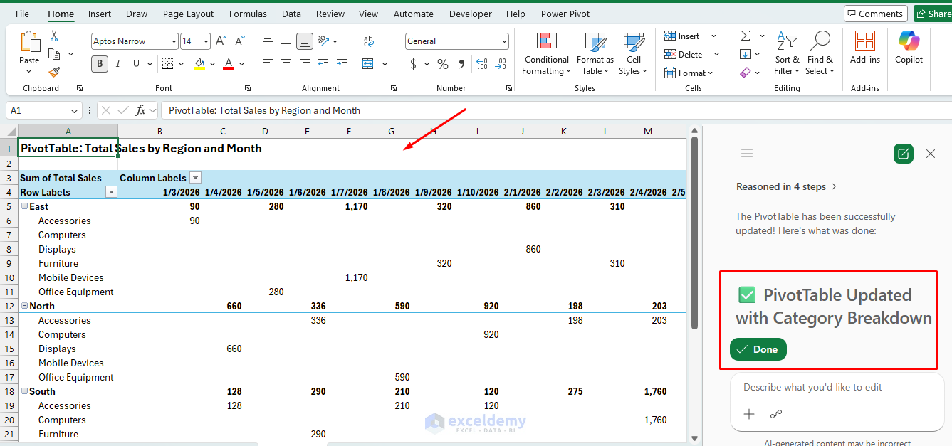 5. How to Create and Summarize Pivot Tables in Excel Using Copilot