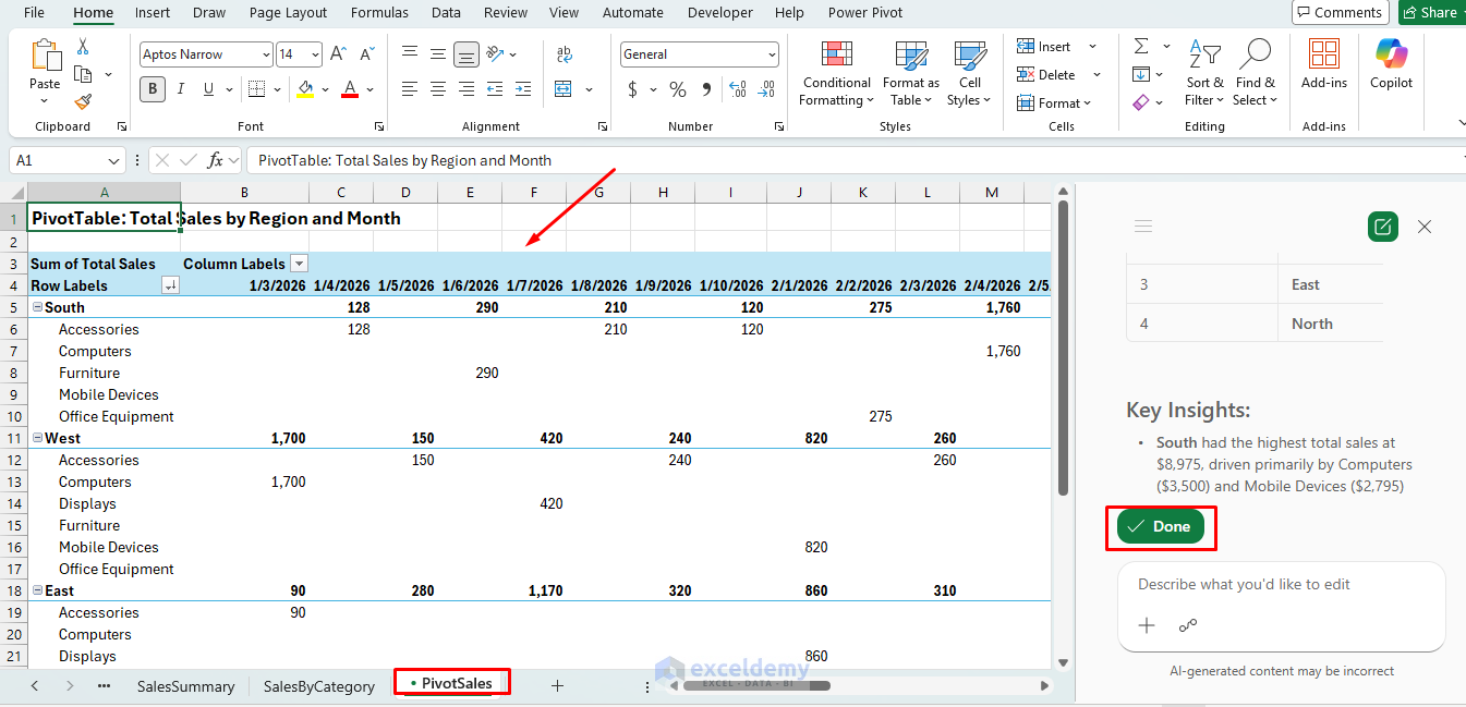 6. How to Create and Summarize Pivot Tables in Excel Using Copilot