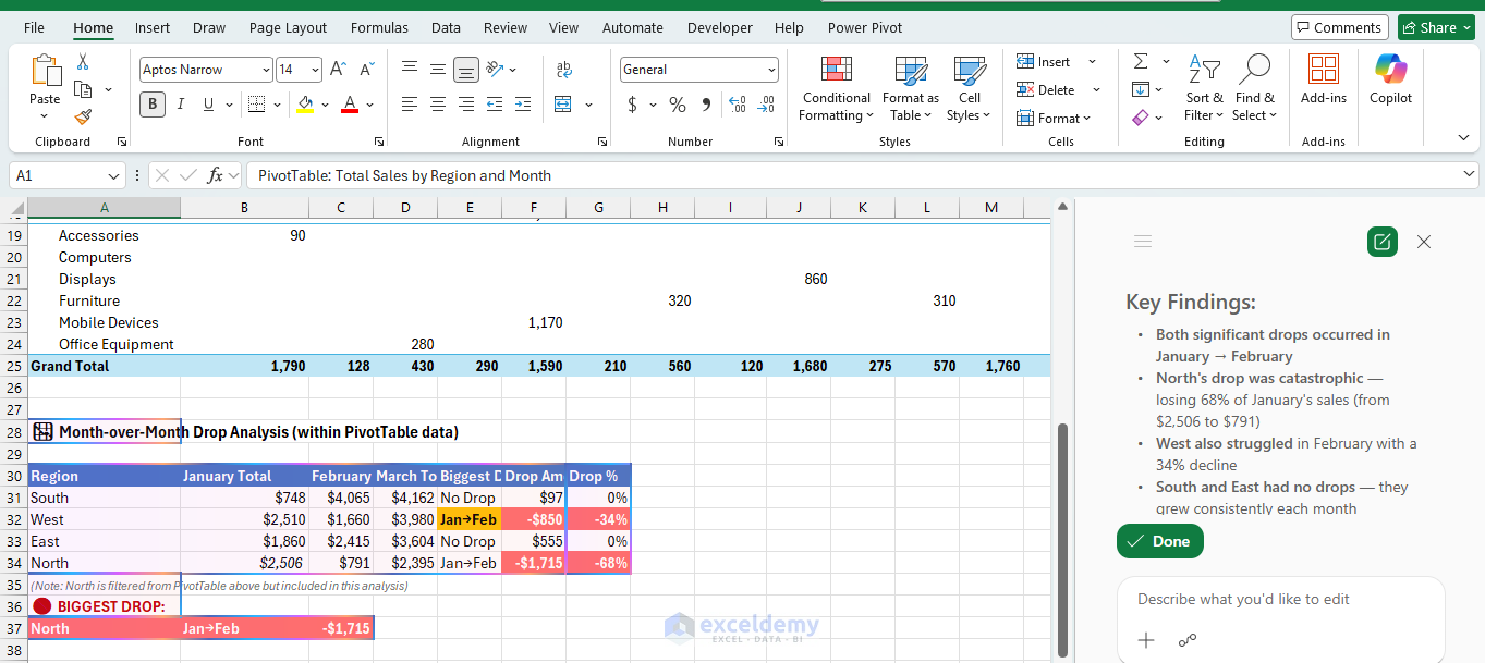 7. How to Create and Summarize Pivot Tables in Excel Using Copilot