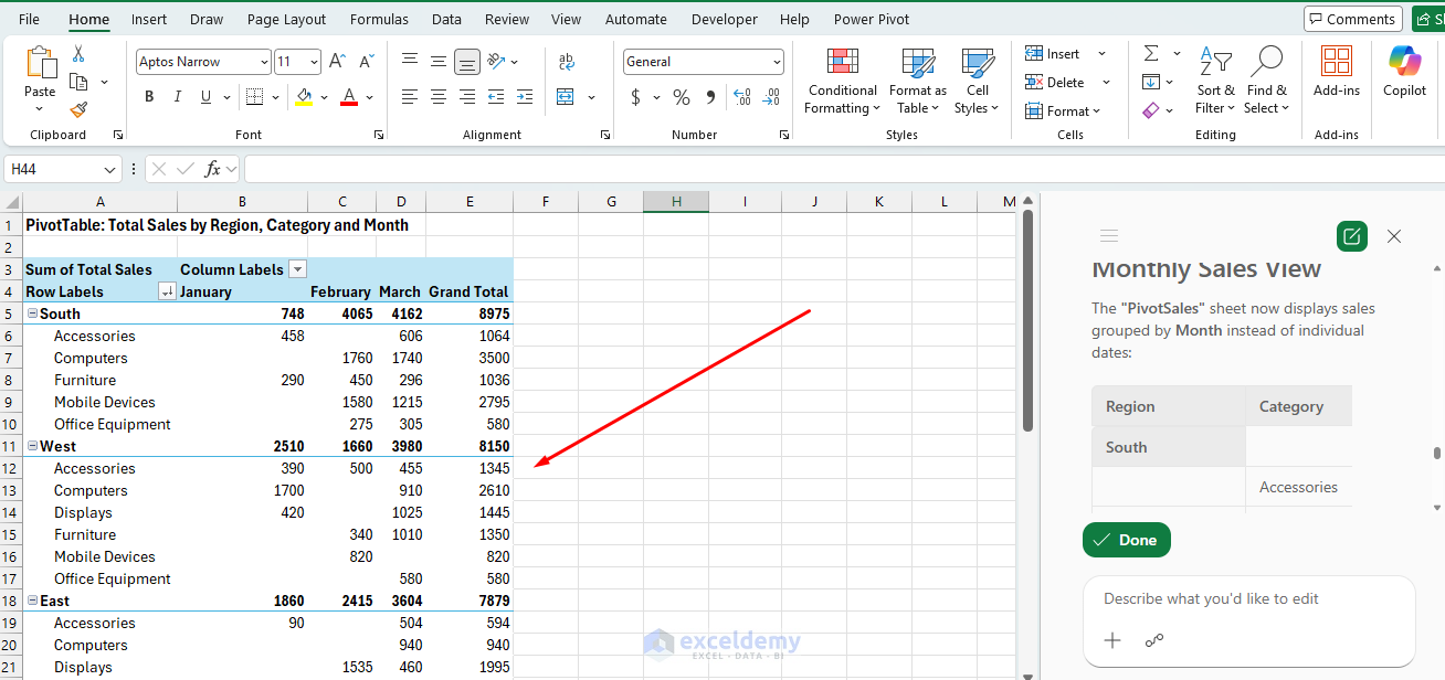 8. How to Create and Summarize Pivot Tables in Excel Using Copilot
