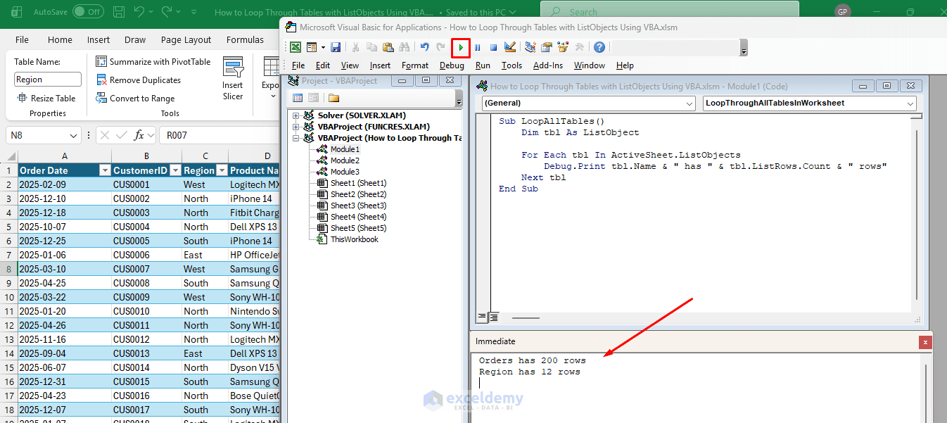 1. How to Loop Through Tables with ListObjects Using VBA