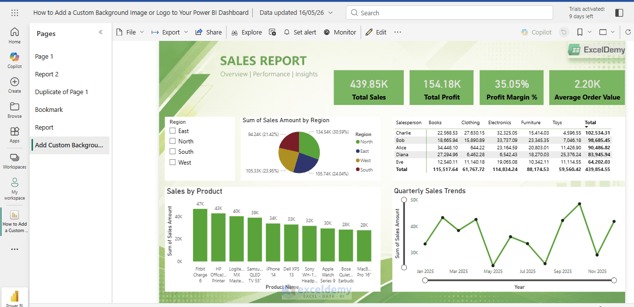 11. How to Add a Custom Background Image or Logo to Your Power BI Dashboard