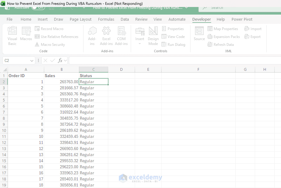 1,1. How to Prevent Excel From Freezing During VBA Runs