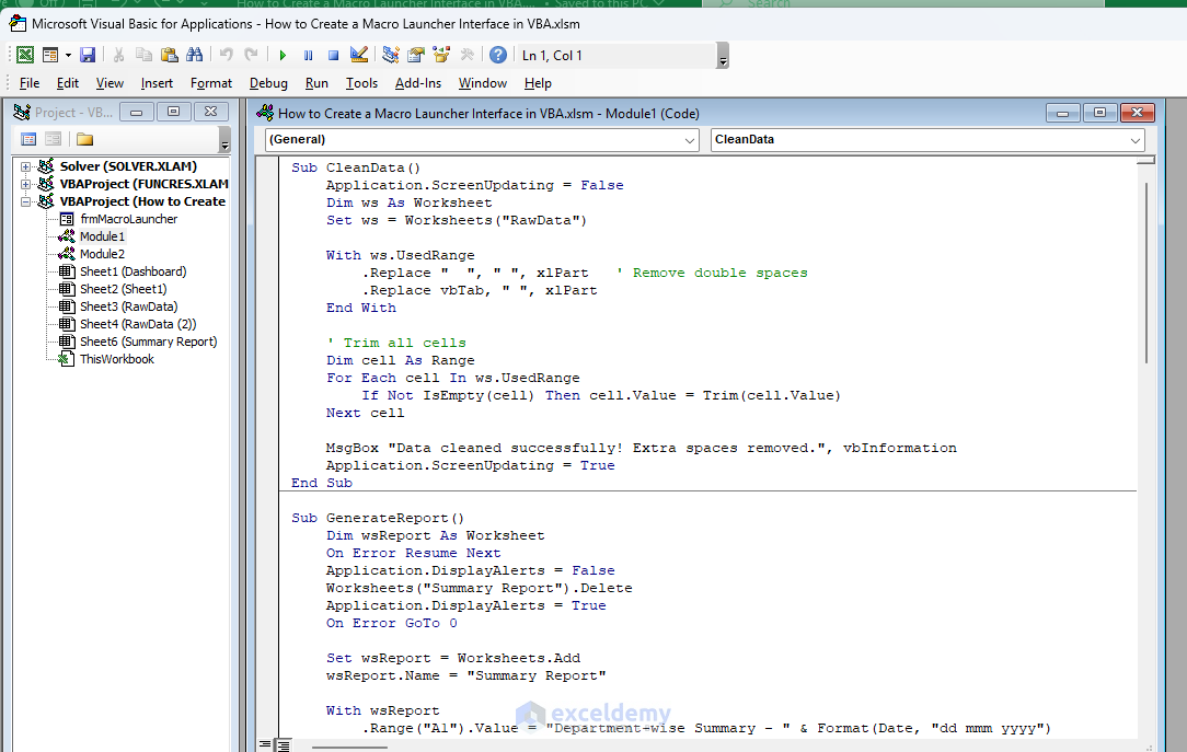 2. How to Create a Macro Launcher Interface in VBA